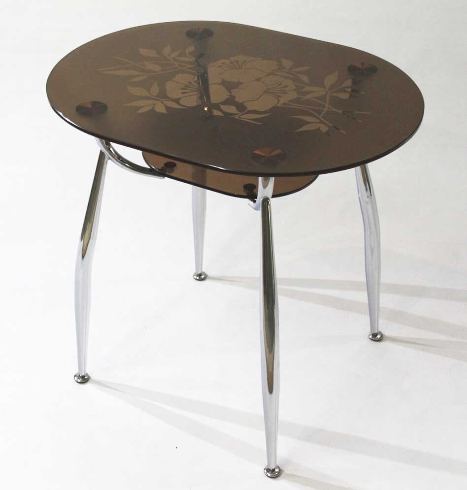 Овальный стол из стекла Вокал 23 бронзовый с узором на стекле № 1-П