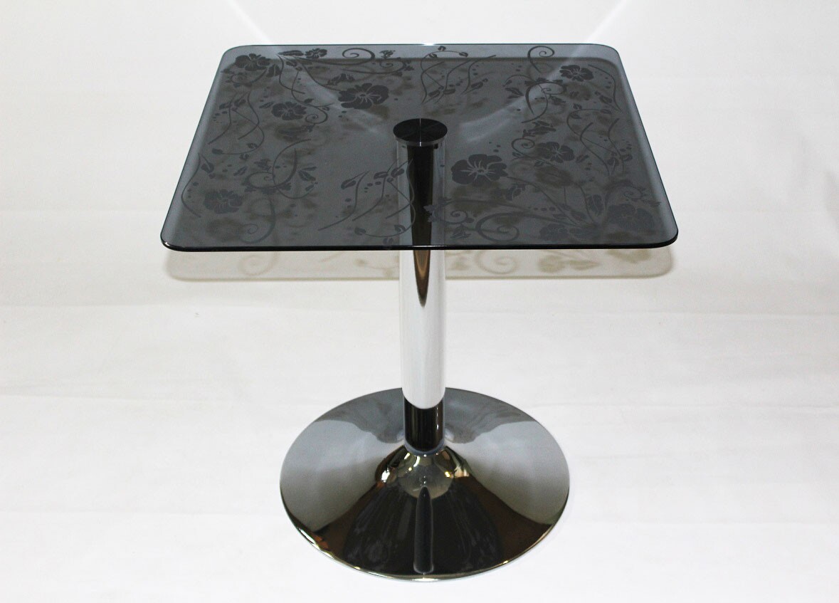 Квадратный стеклянный стол Троя 10-К серый с узором № 6-М