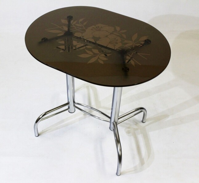 Овальный стол со стеклянной столешницей Этюд 23 бронзовый с узором № 1-П