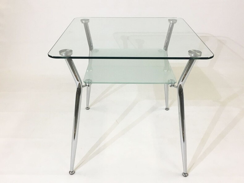 Квадратный стеклянный стол Альт 10-К прозрачный с матовым подстольем