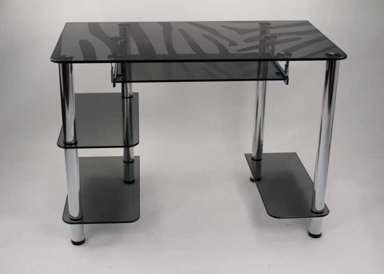 Компьютерный стол из стекла Премьер серый с узором МА Зебра