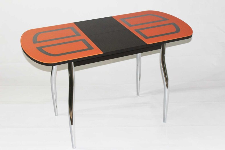 Стеклянный + ЛДСП раздвижной стол Милан 32 с оранжевой фотопечатью