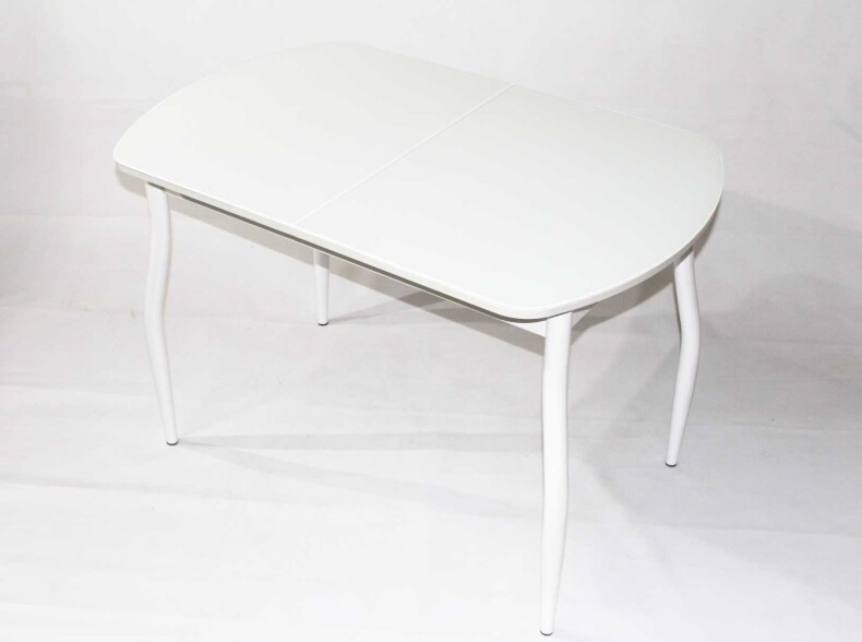 Стеклянный + ЛДСП раздвижной стол Милан 32 с окрашенными опорами и белой фотопечатью