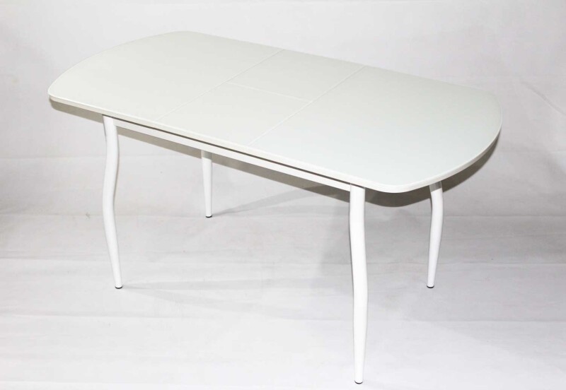 Стеклянный + ЛДСП раздвижной стол Милан 32 с окрашенными опорами и белой фотопечатью