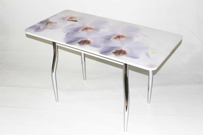 Раздвижной стол из стекла + ЛДСП Милан 10 с фотопечатью Сиреневая орхидея