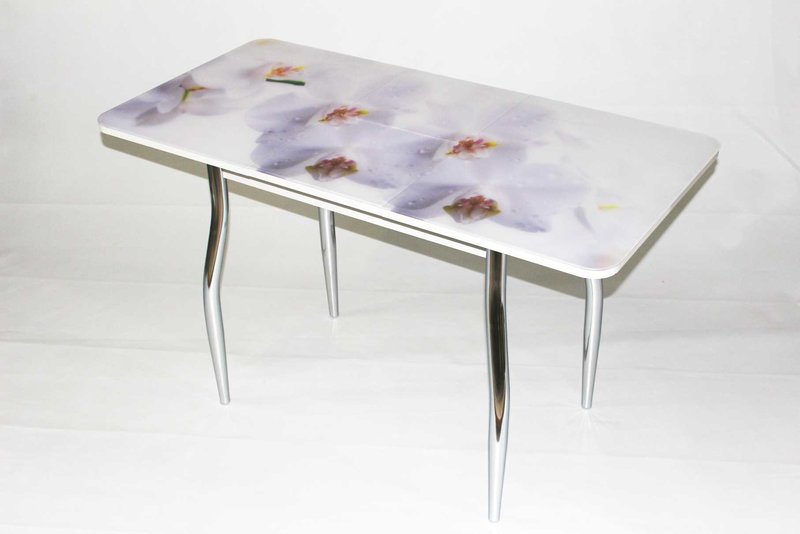 Раздвижной стол из стекла + ЛДСП Милан 10 с фотопечатью Сиреневая орхидея