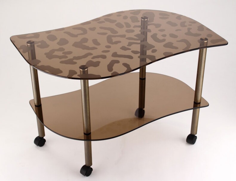 Журнальный стеклянный столик Эвита 03 (840х530) бронзовый с узором Леопард