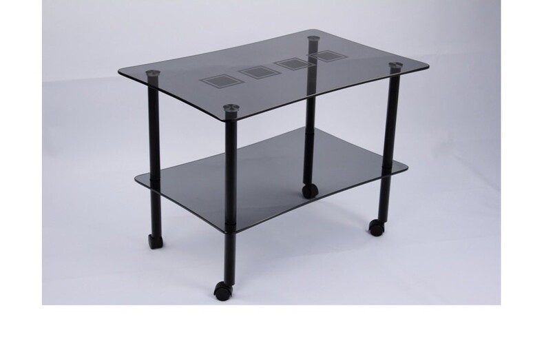 Журнальный стеклянный стол Эвита 07 (750х485) серый с узором на стекле