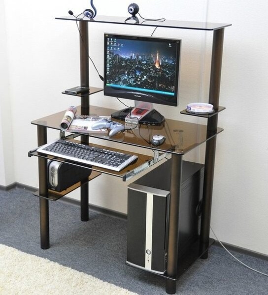Стеклянный компьютерный стол КС05 бронзовый