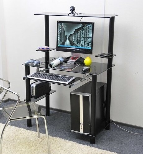 Стеклянный компьютерный стол КС05 серый