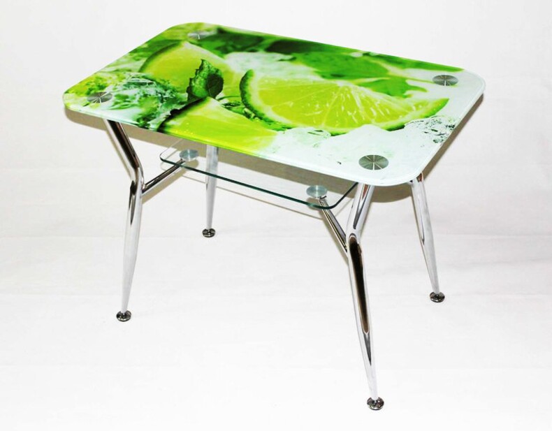 Прямоугольный стол со стеклянной столешницей Квадро 10 с фотопечатью Лайм со льдом