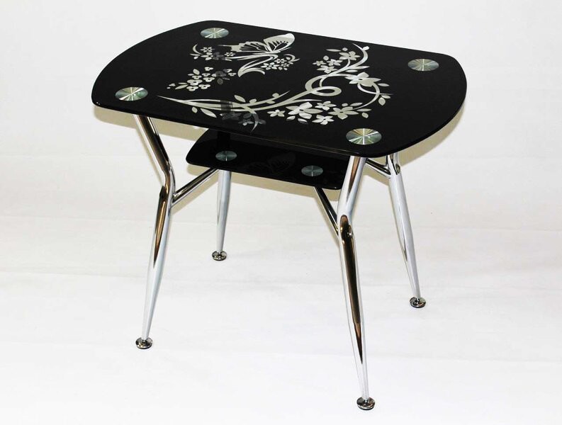 Стеклянный стол для кухни Квадро 32 с фотопечатью Весна на черном