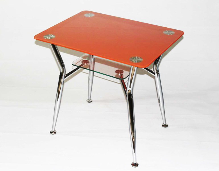 Прямоугольный стол со стеклянной столешницей Квадро 10 с оранжевой фотопечатью