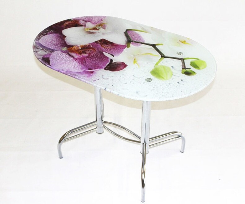 Овальный стол со стеклянной столешницей Этюд 23 с фотопечатью Орхидея