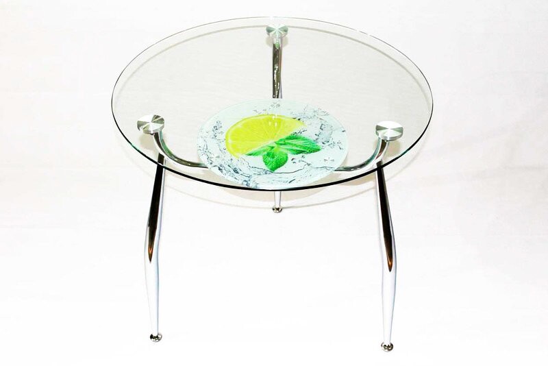 Круглый стол со стеклянной столешницей Вокал 18-3 с фотопечатью Лимон с мятой на подстолье