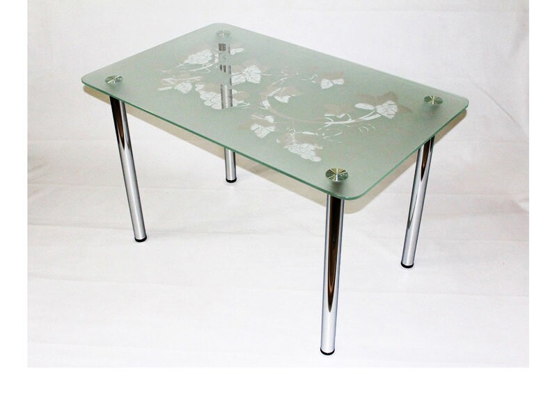 Кухонный стеклянный стол Эдель 10 матовый с узором Виноград-П