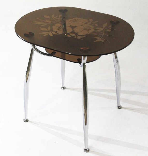 Овальный стол из стекла Вокал 23 бронзовый с узором на стекле № 1-П