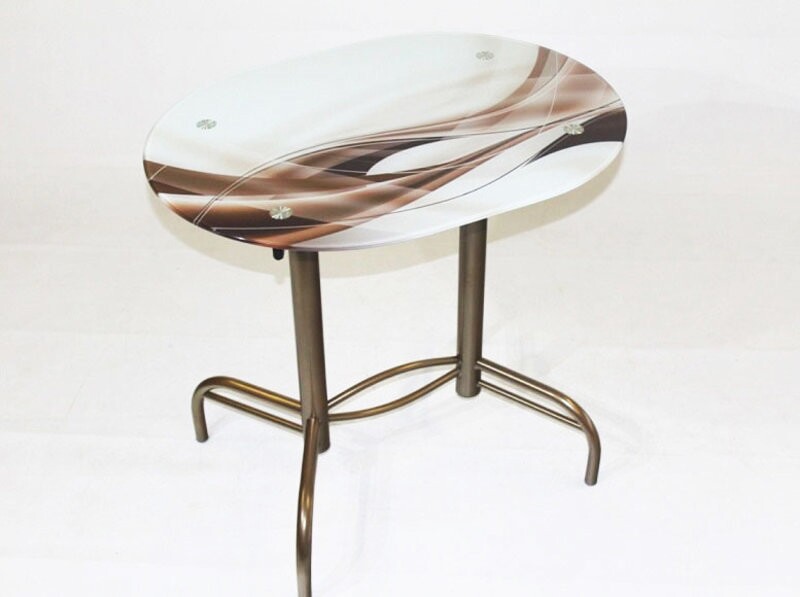 Овальный стол из стекла Этюд 23 с фотопечатью Абстракция