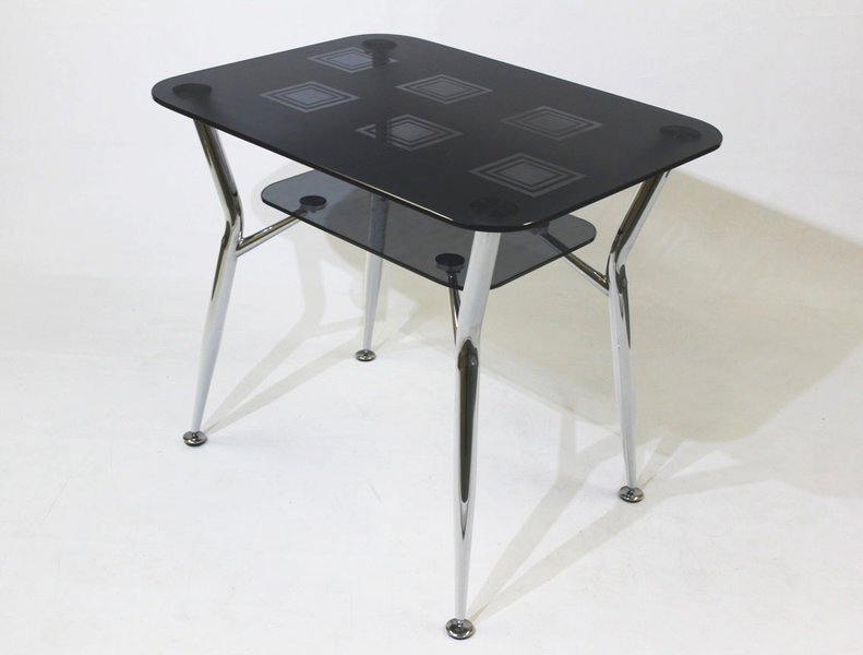 Прямоугольный стеклянный стол Квадро 10 серый с узором на стекле Квадраты 91