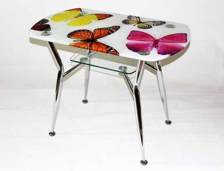 Прямоугольный стеклянный стол Квадро 32 с фотопечатью Бабочки