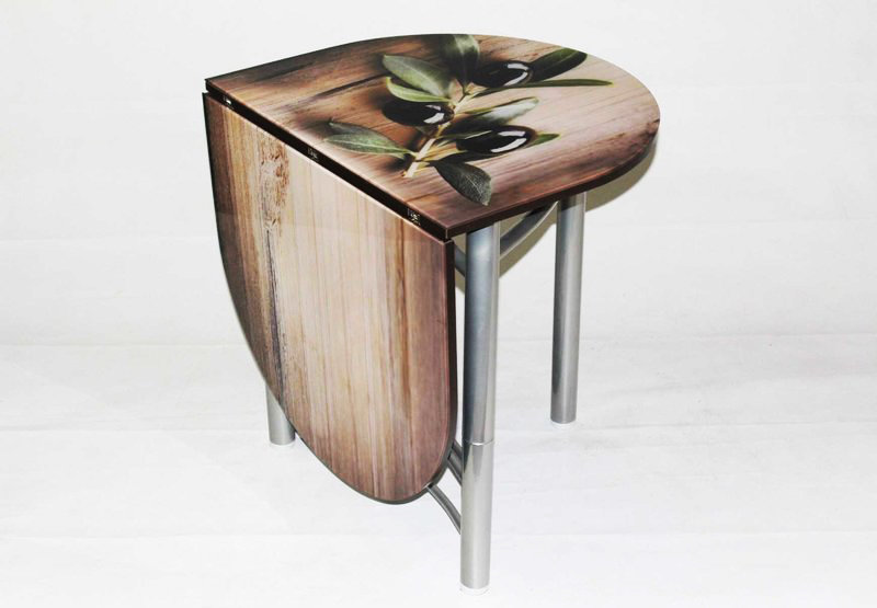 Стеклянный + ЛДПС раскладной стол-трансформер Опус овальный с фотопечатью Маслины на дереве
