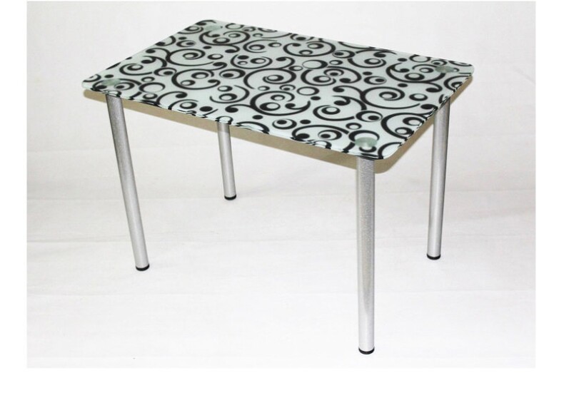 Кухонный стол из стекла Эдель 10 с фотопечатью Русский узор черно-белый