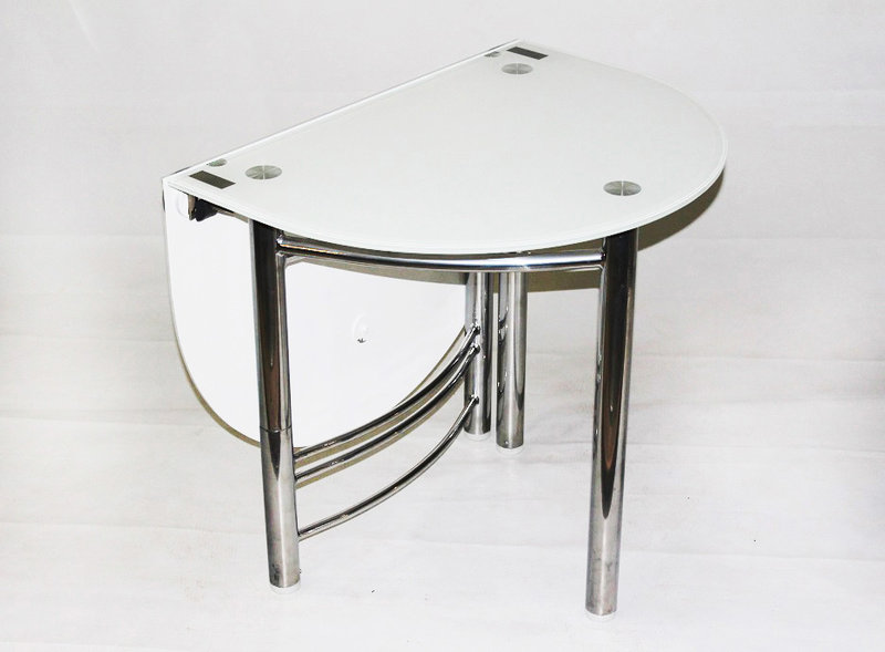 Стеклянный овальный раскладной стол-трансформер Опус с белой фотопечатью