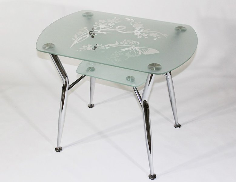 Стеклянный стол на кухню Квадро 32 матовый с узором Весна-П