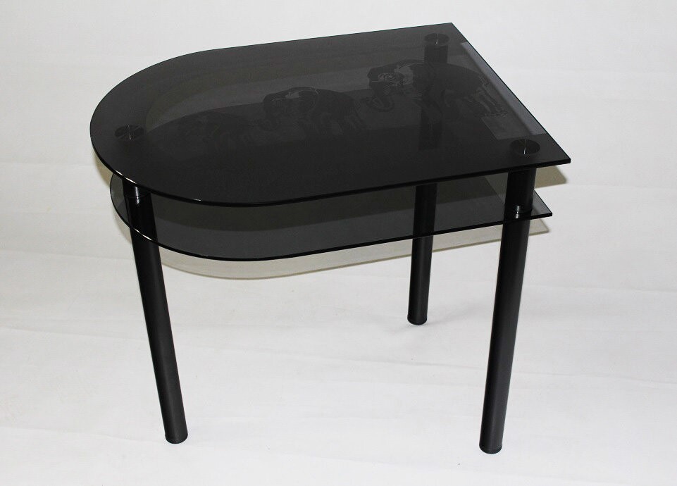 Стеклянный стол на кухню Эдель 31/3 серый с узором Слоники