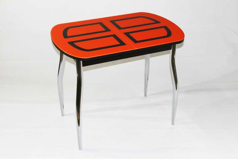 Стеклянный + ЛДСП раздвижной стол Милан 32 с оранжевой фотопечатью