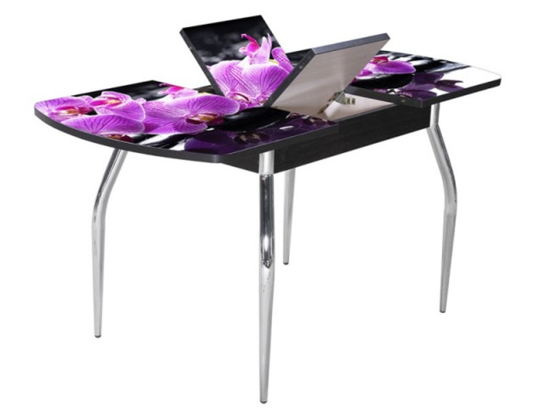 Раздвижной стеклянный + ЛДСП стол Грация с фотопечатью Орхидеи