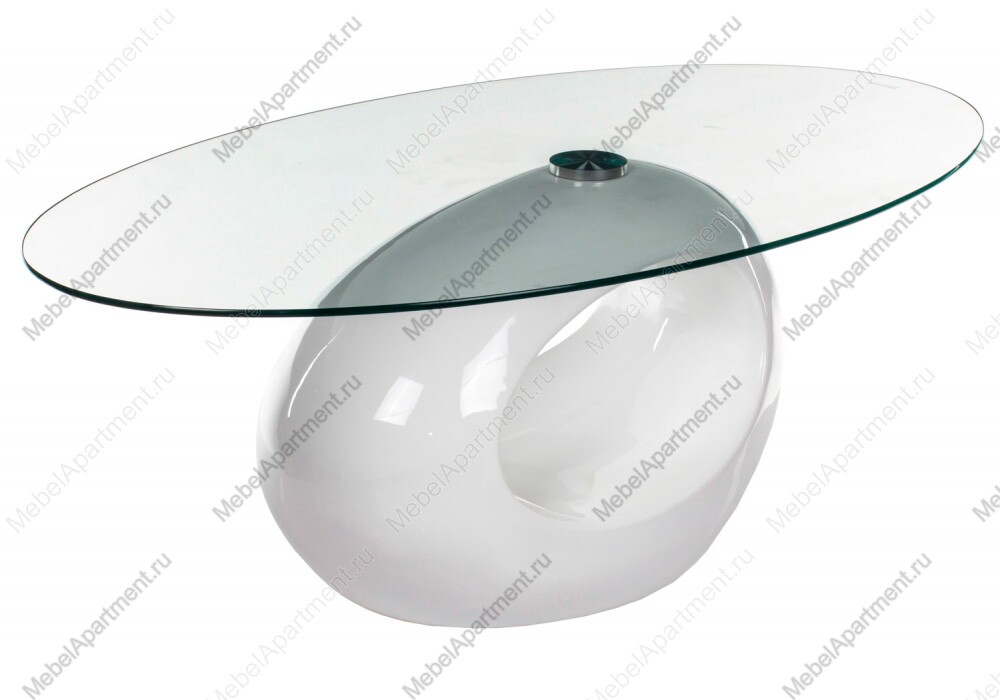 Овальный стеклянный журнальный столик Orfeo с белым подстольем