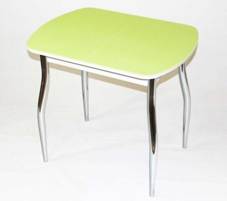 Стеклянный + ЛДСП раздвижной стол Милан 32 с салатовой фотопечатью