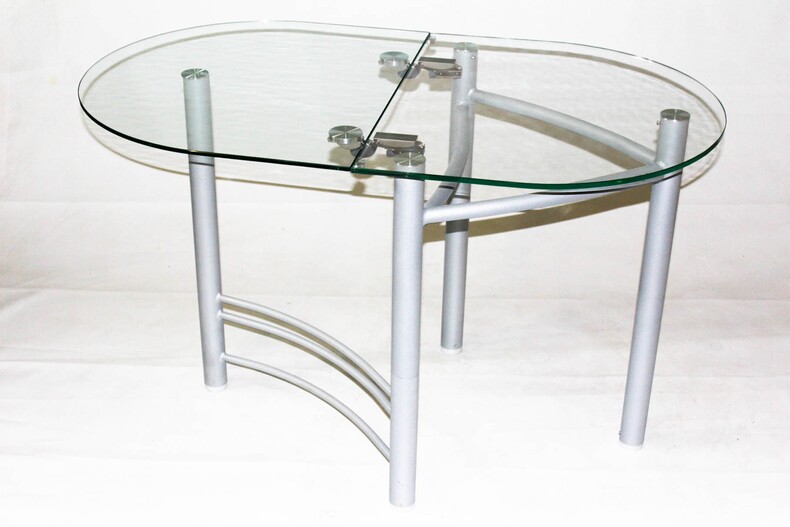 Раскладной пристенный овальный стол из стекла Опус прозрачный