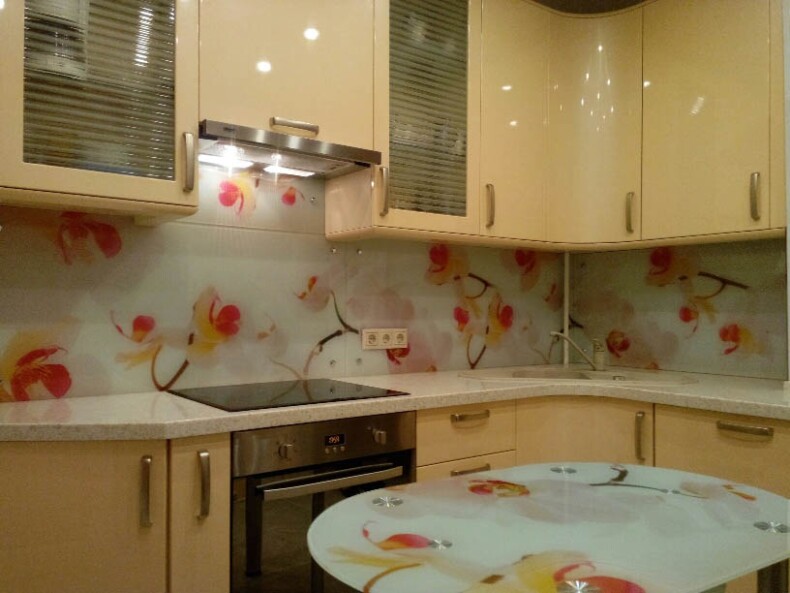 Фартук на кухню из стекла с изображением FF211 Цветы