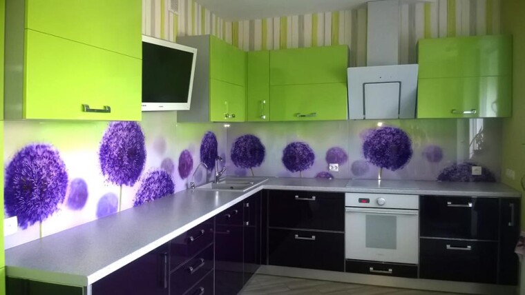 Стеклянный кухонный фартук с фотопечатью Синий одуванчик