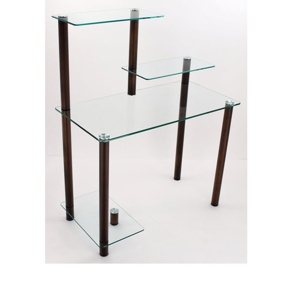 Стеклянный стол для компьютера КС 04 прозрачный с бронзовыми опорами