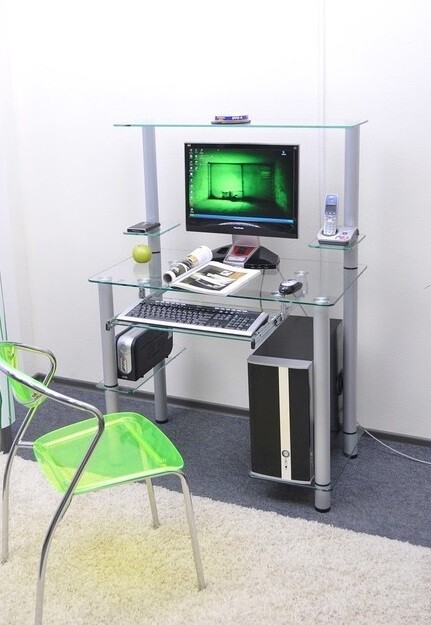 Стеклянный компьютерный стол КС05 прозрачный