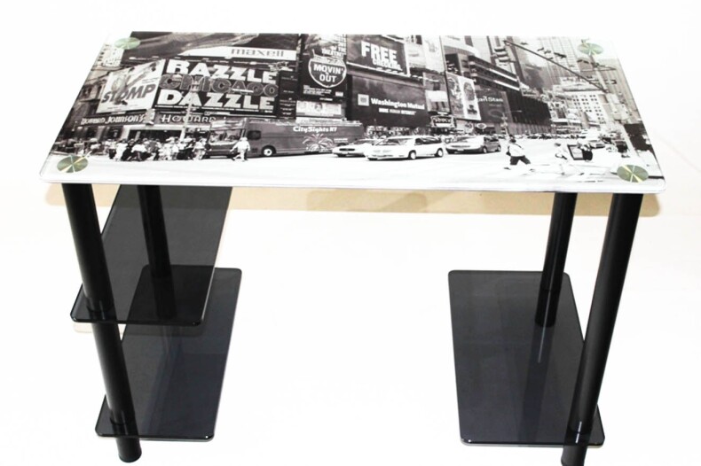 Компьютерный стол из стекла Премьер 3 с фотопечатью Город 2