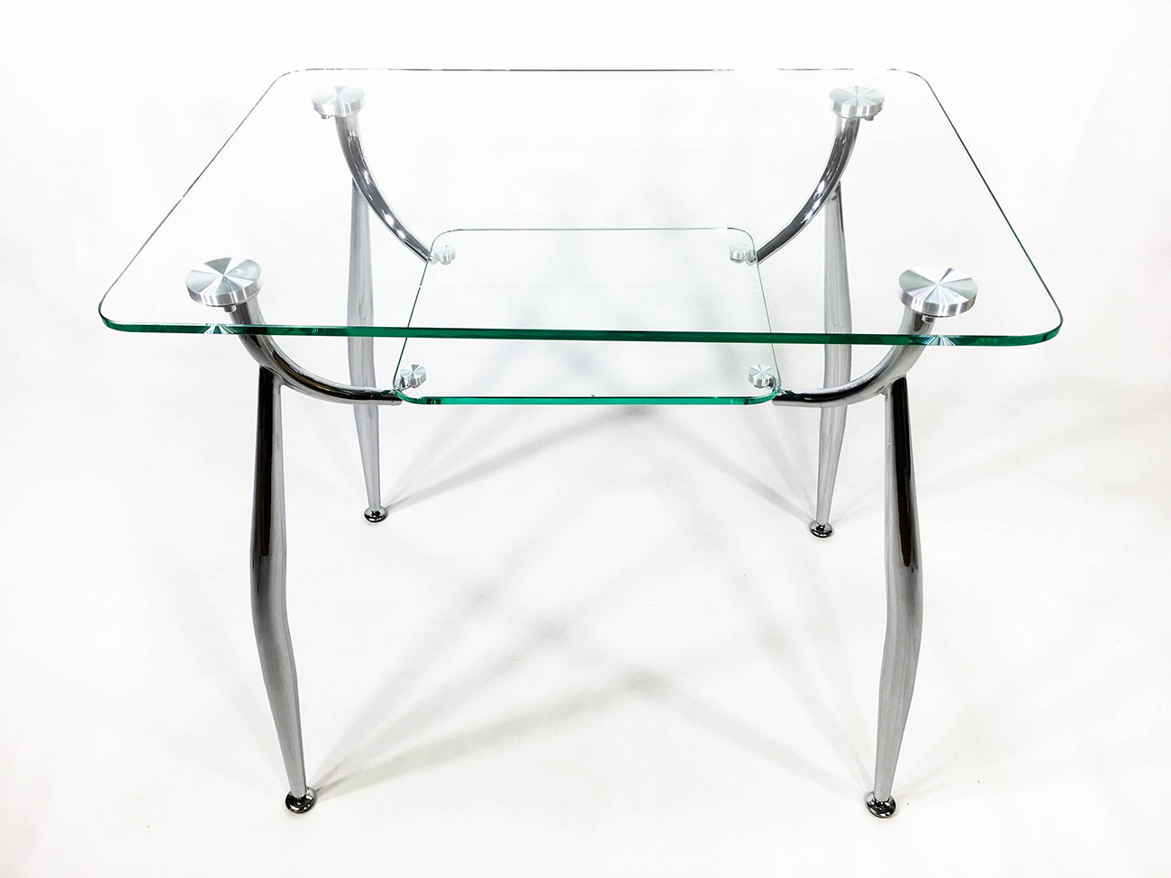 Стеклянный кухонный стол прозрачный/хром
