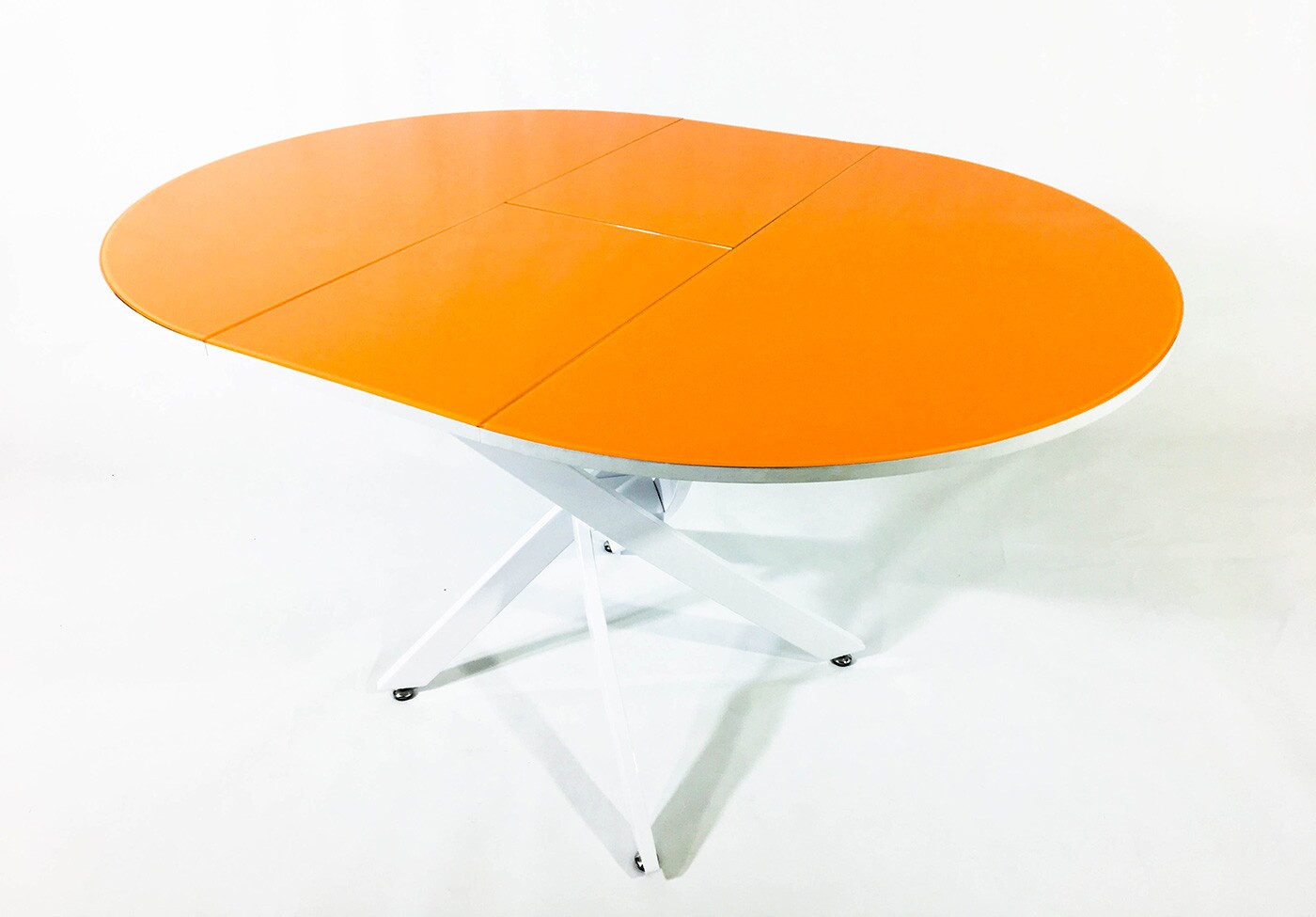 Раскладной стеклянный стол-трансформер Рим оранжевый/белый