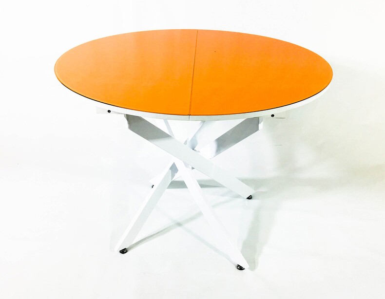 Раскладной стеклянный стол-трансформер Рим оранжевый/белый