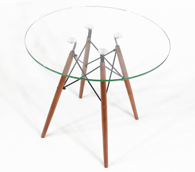 Кухонный стол из стекла с деревянными ножками Eames прозрачный
