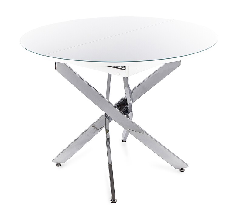 Раздвижной кухонный стол со стеклом Рим белый/хром