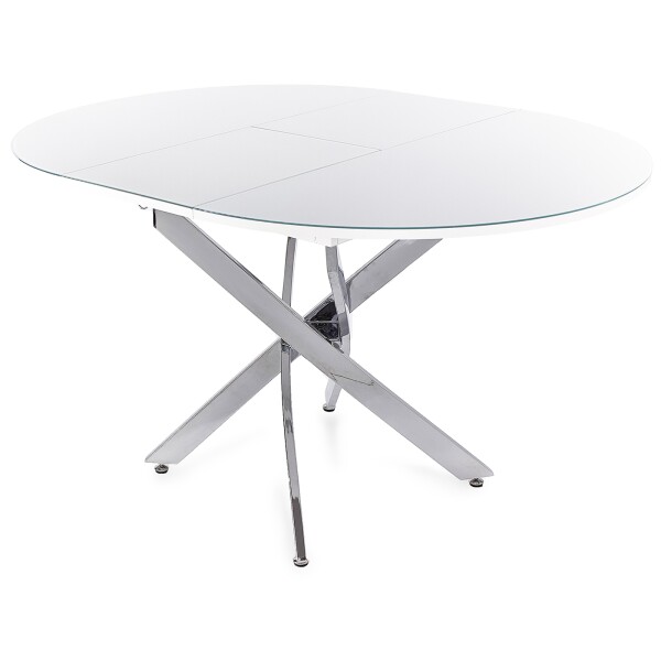 Раздвижной кухонный стол со стеклом Рим белый/хром