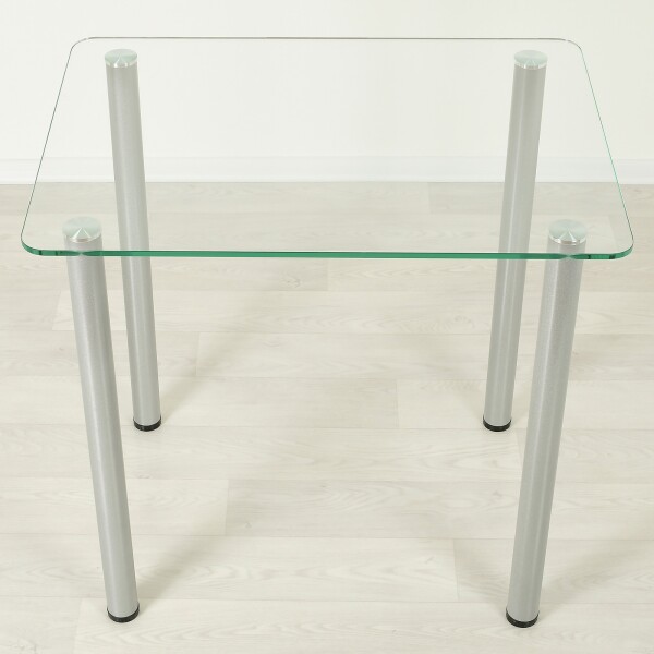 Стеклянный кухонный стол Эдель 10 прозрачный с опорами металлик