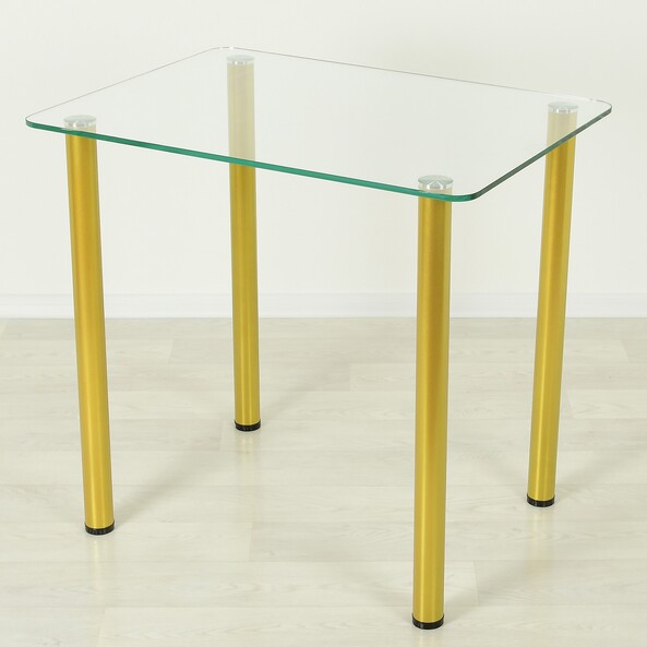 Стеклянный кухонный стол Эдель 10 прозрачный с опорами золото