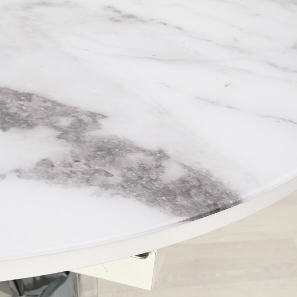 Раздвижной кухонный стол со стеклом Рим Белый мрамор 001/черный