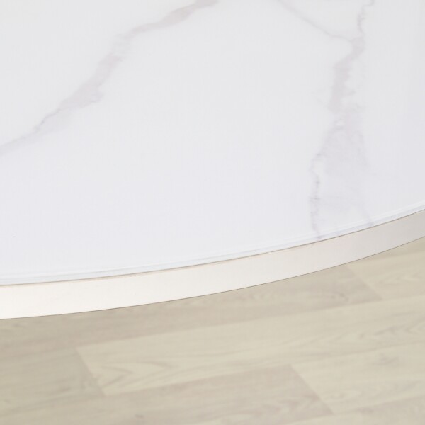 Раздвижной кухонный стол со стеклом Рим Белый мрамор 002/хром