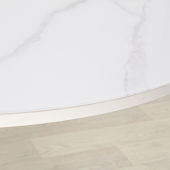 Раздвижной кухонный стол со стеклом Рим Белый мрамор 002/белый